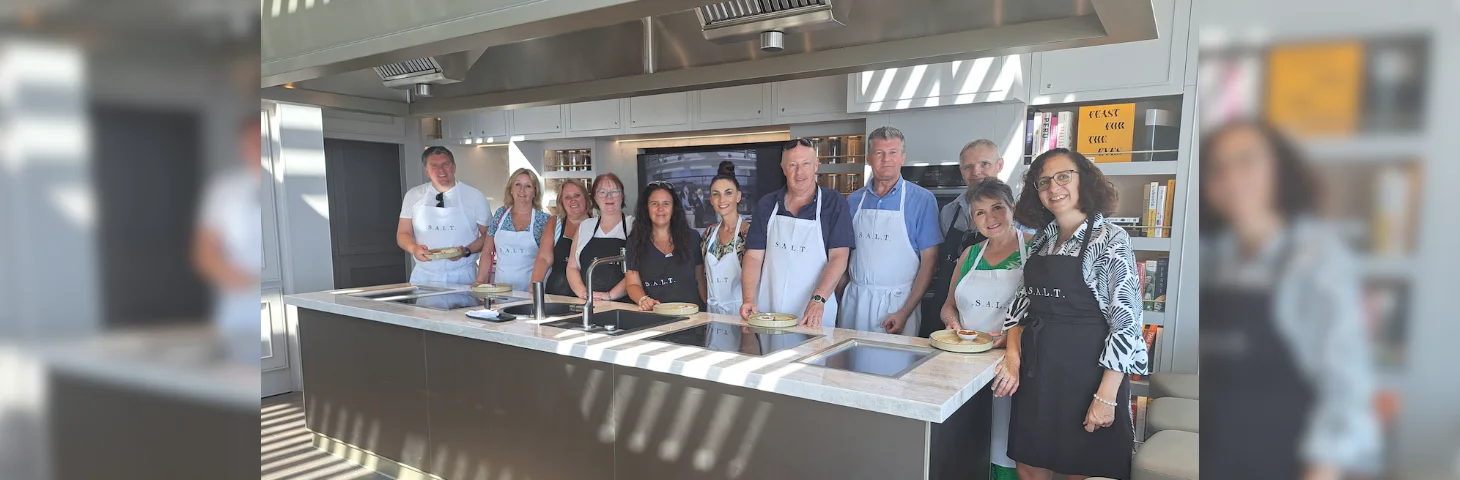 A group of Fred. Olsen travel agents aboard a Silversea cruise.