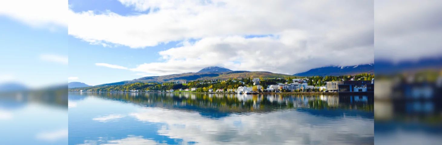 The view across Lake Akureyri, Iceland.