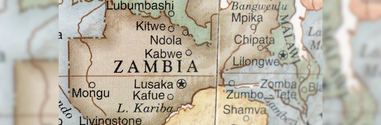 A map of Africa focused on Zambia.